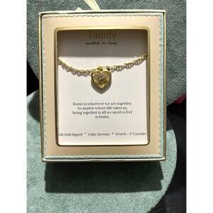 Target CZ Heart Pendant family tree Necklace Gold Plated Rope Chain 16+3in Adj